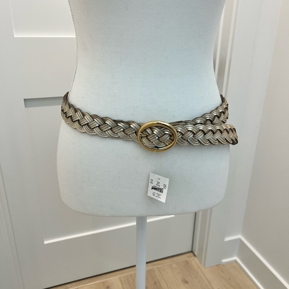 NWT J.Crew Braided Metallic Italian Leather in white gold XS/S - Picture 5 of 10